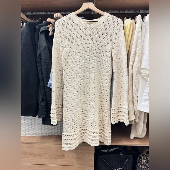 NWT Frame Cream Long Sleeve Crochet Dress - Picture 2 of 8